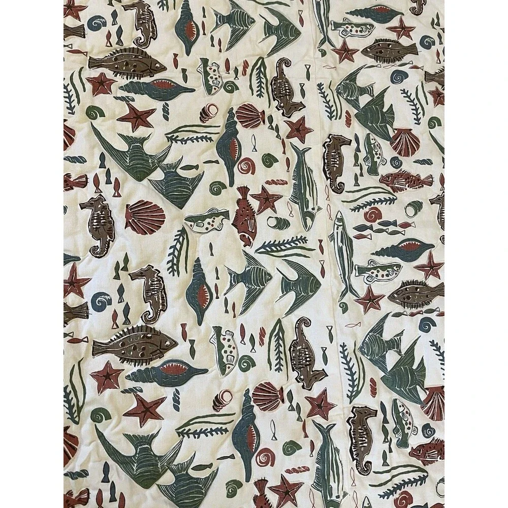 Handmade Coastal Nautical Quilt 66x106” Multipurpose Cover Sea Life Fish Seahors